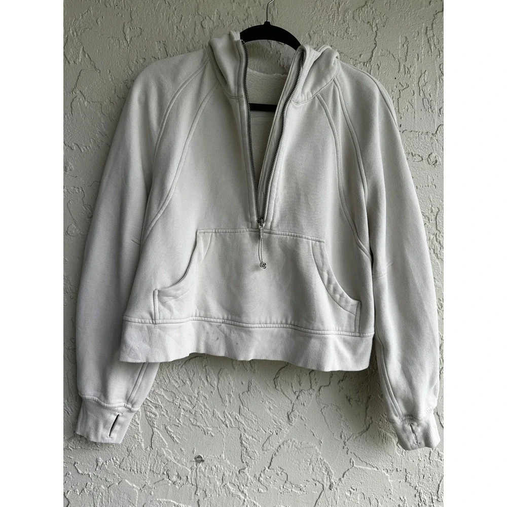 Lululemon Scuba Oversized Half-Zip Hoodie Cream Cropped Sweatshirt Women XS/S